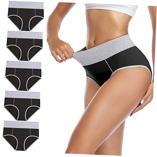 Women’s Cotton Underwear High Waist Stretch Briefs Soft Medium Black