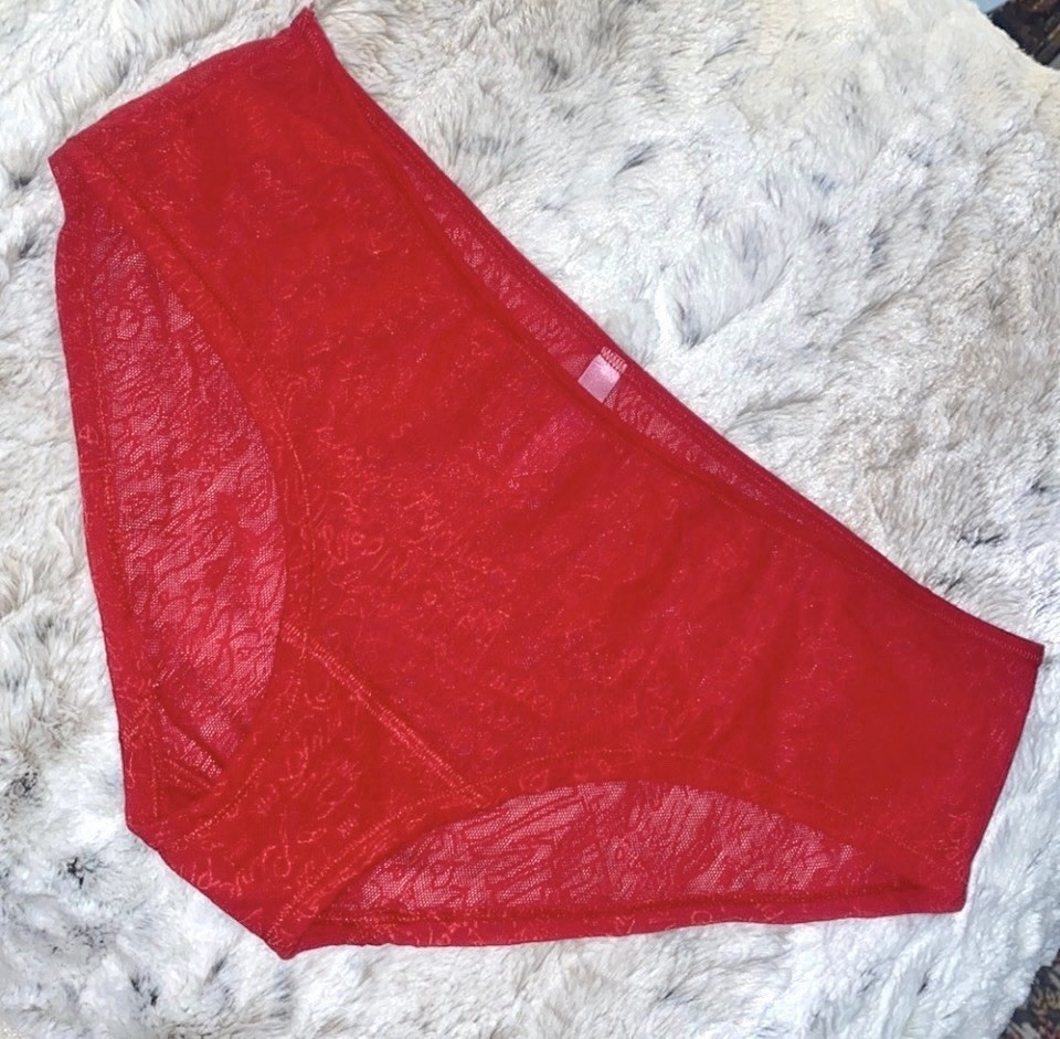 VTG Victoria’s Secret VS PINK Red Mesh Scribble Logo Print Brief Panties medium