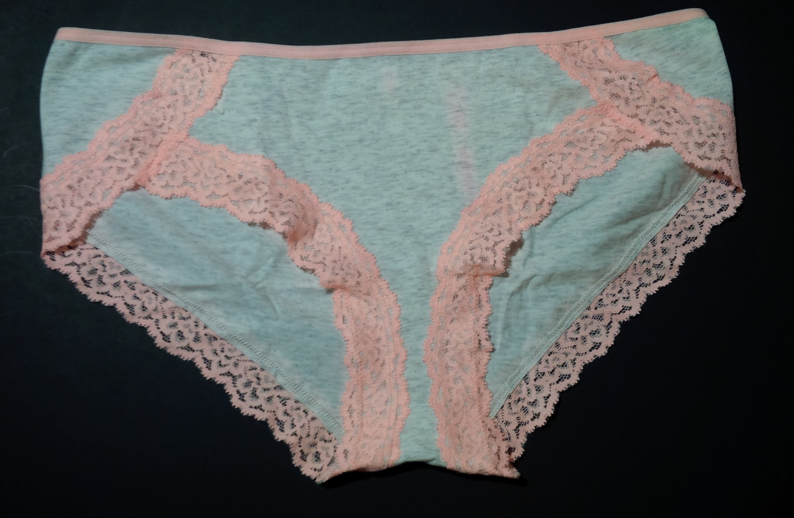 Victoria Secret PINK Lace Trim Hipster Light Heather Gray Peach Lace Trim sz L
