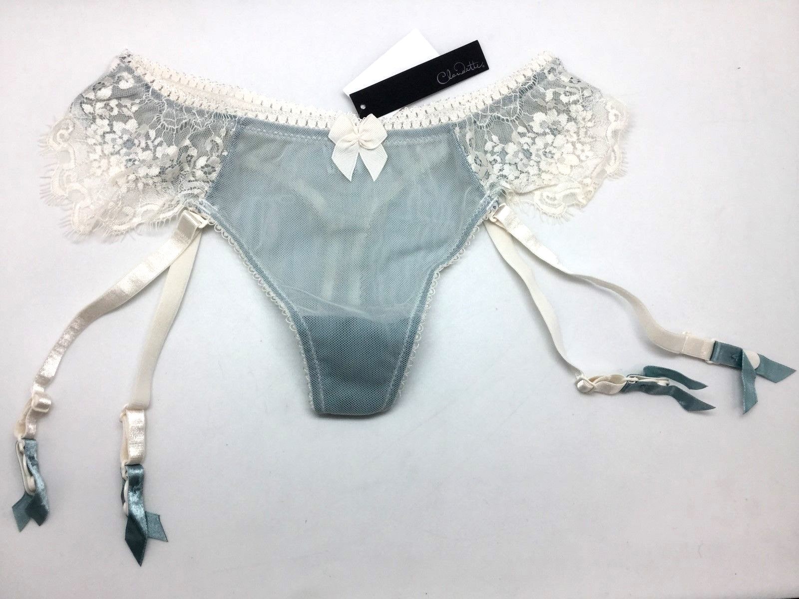 Love Claudette En Dentelle Garter Thong Cameo Blue Bikini Panties Sexy Lingerie