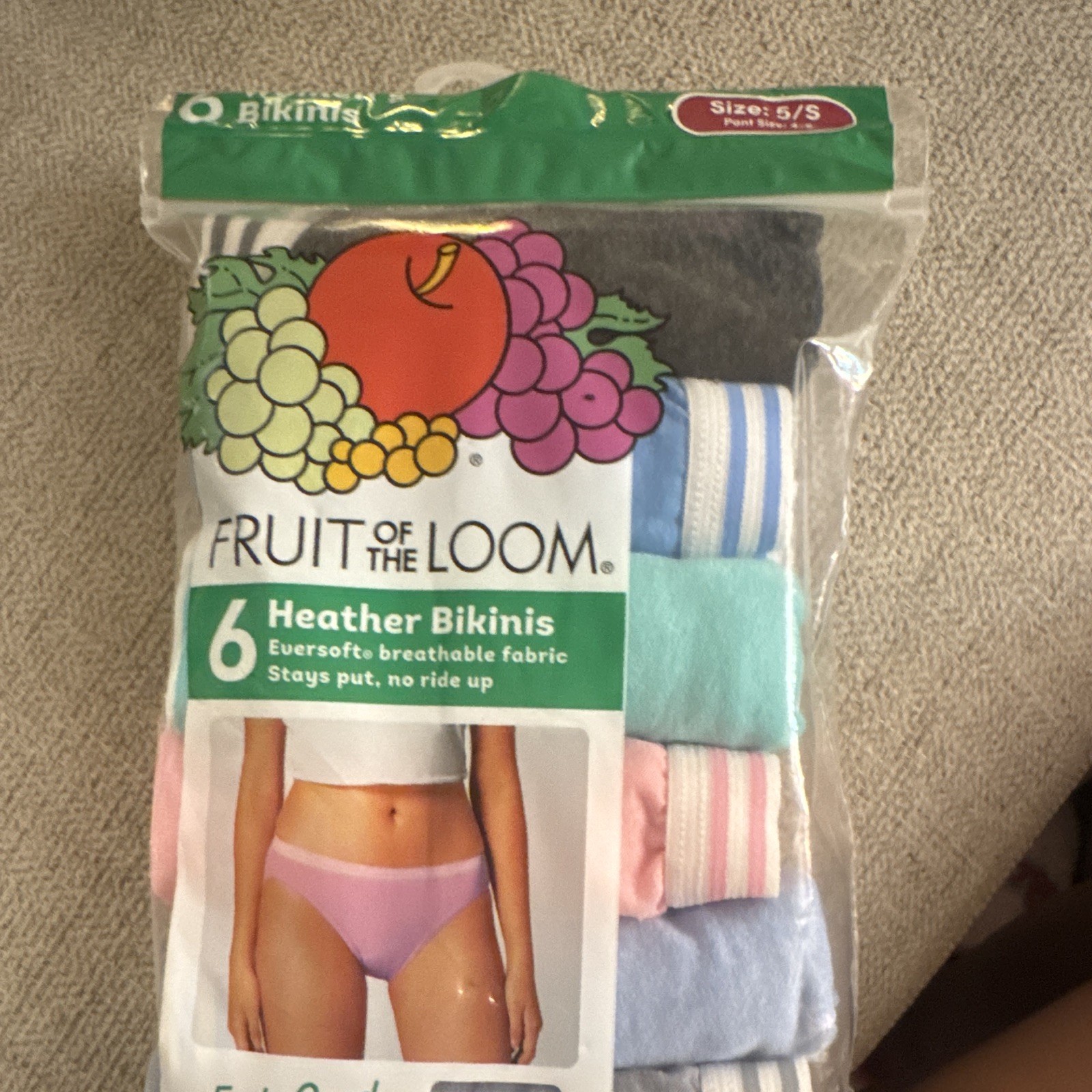 Fruit of the Loom Heather Bikini Panties Breathable S 6-Pack Multicolor