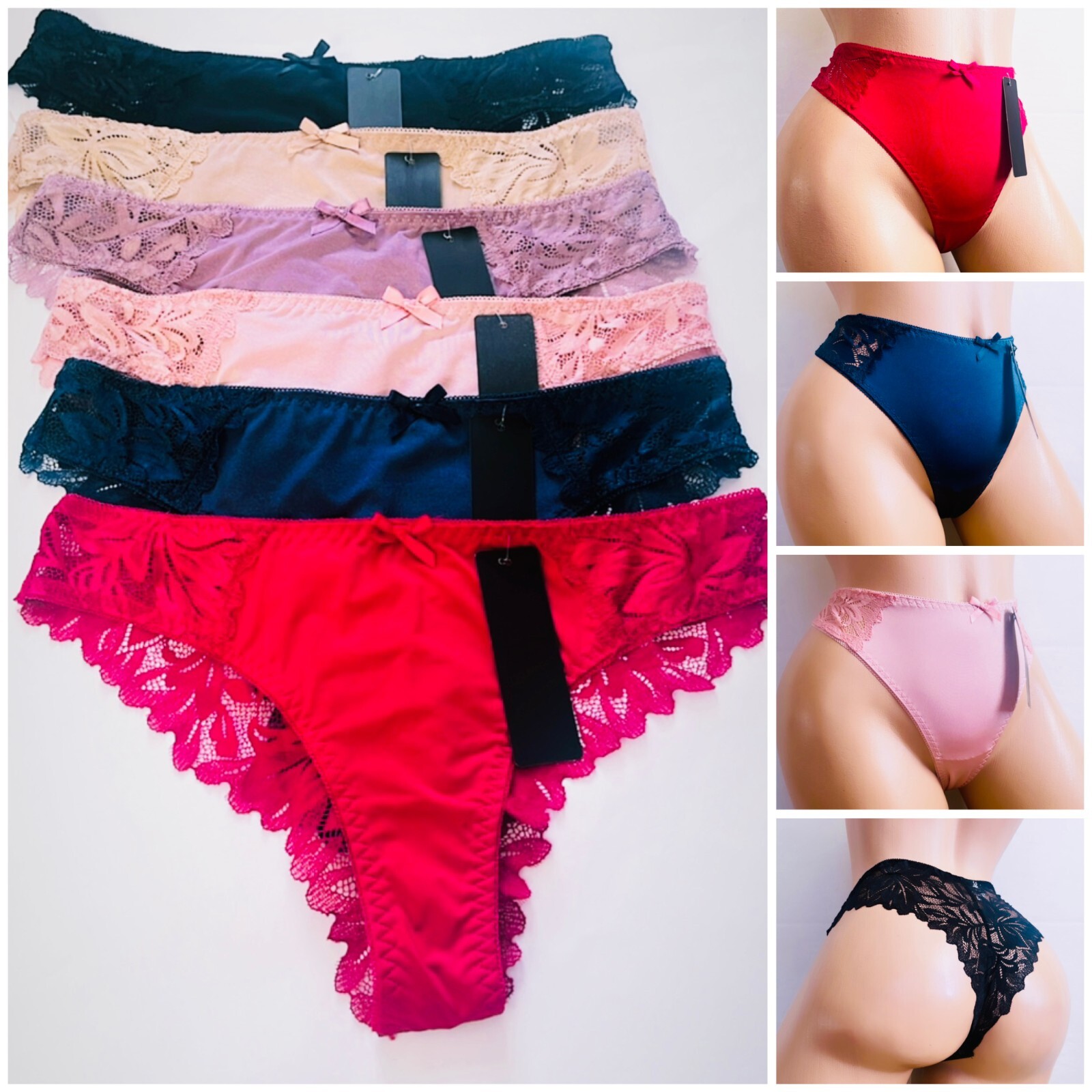 Women’s Briefs Lot 3,6 or 12 Bikini Side Lace Panties Undies Satin Silky Cool 39
