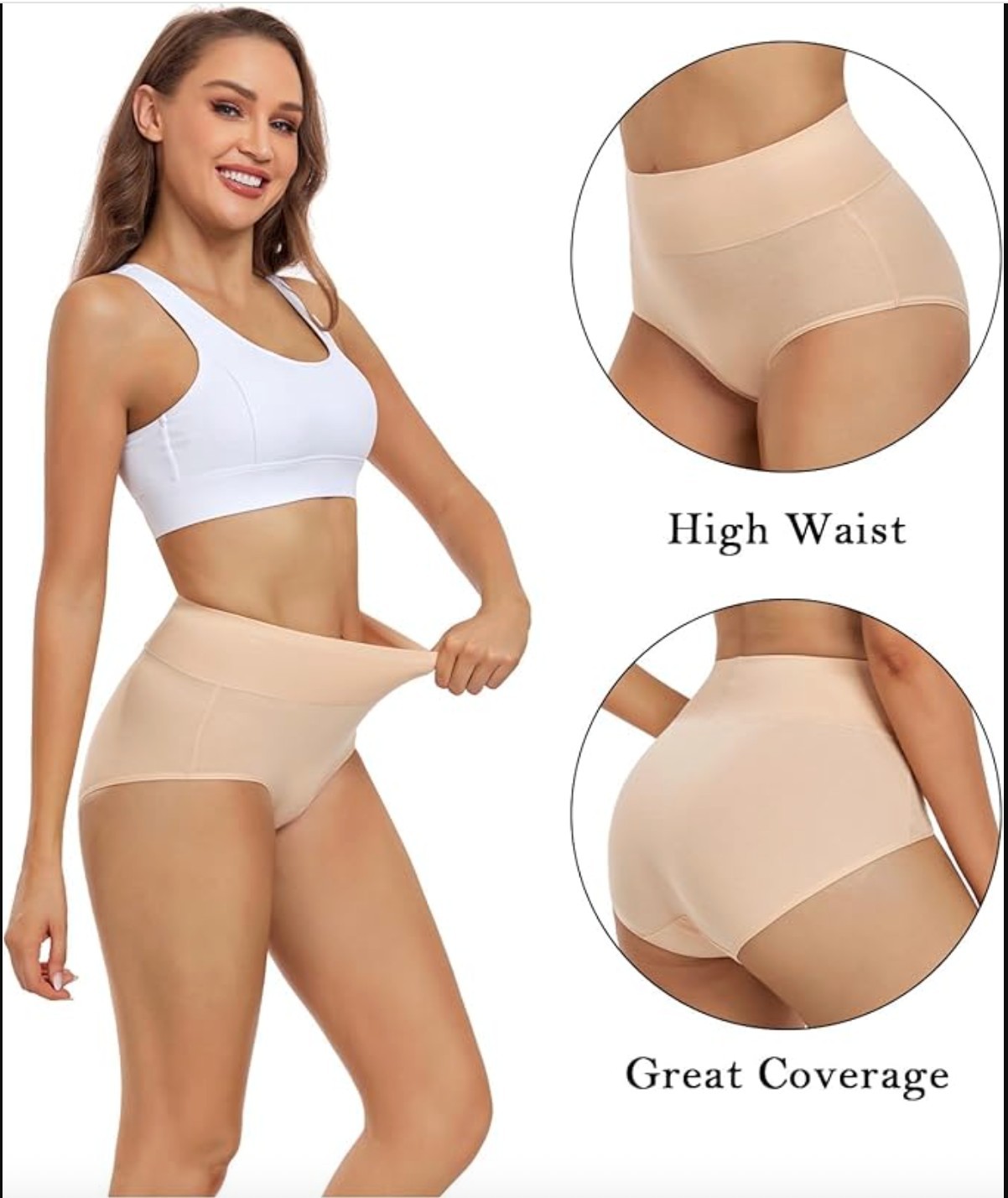 Women’s Cotton Underwear High Waisted Ladies Panties Full Coverage Briefs 4 Pack
