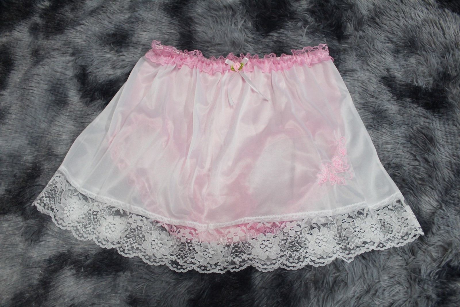 #A100 2XL/ElasticW.24-44″ 2in1 Pink Nylon Full Brief + White Half Slip 15″