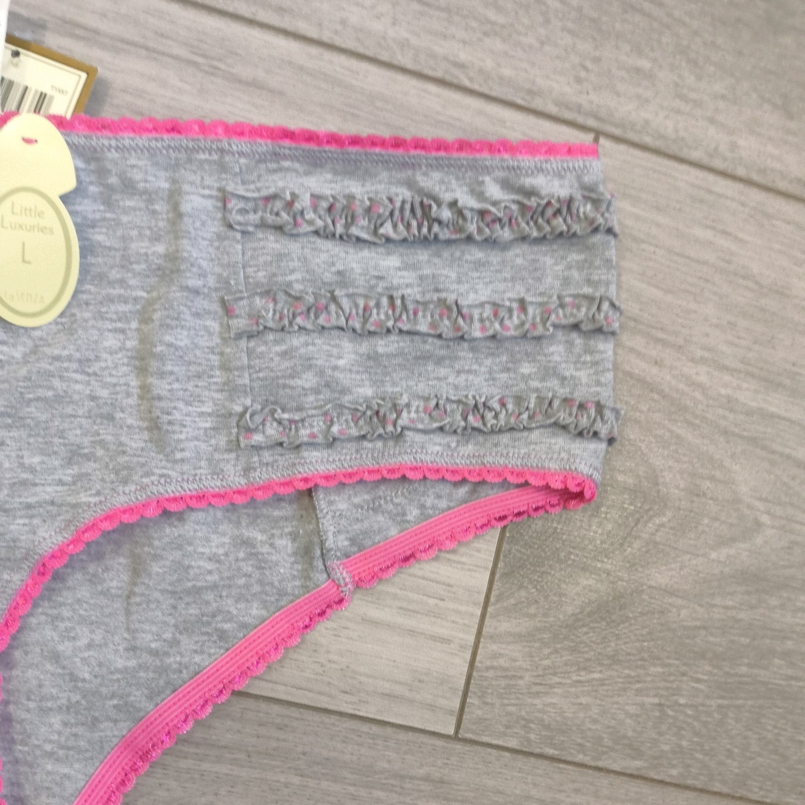 BNWT Vintage La Senza Grey & Fuschia Ruffles Shorts Style Panties Size Large