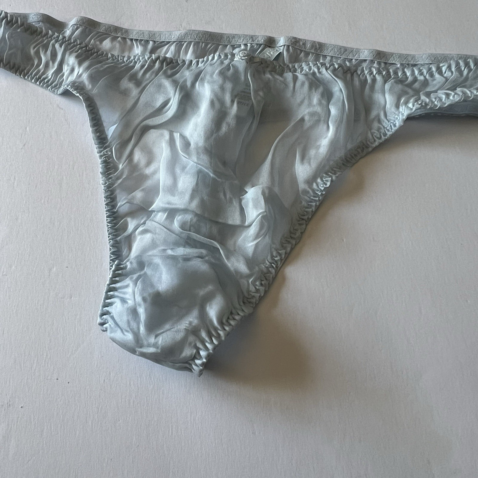 SKIMS SILK CHIFFON SHEER THONG FROST BLUE SIZE LARGE NEW