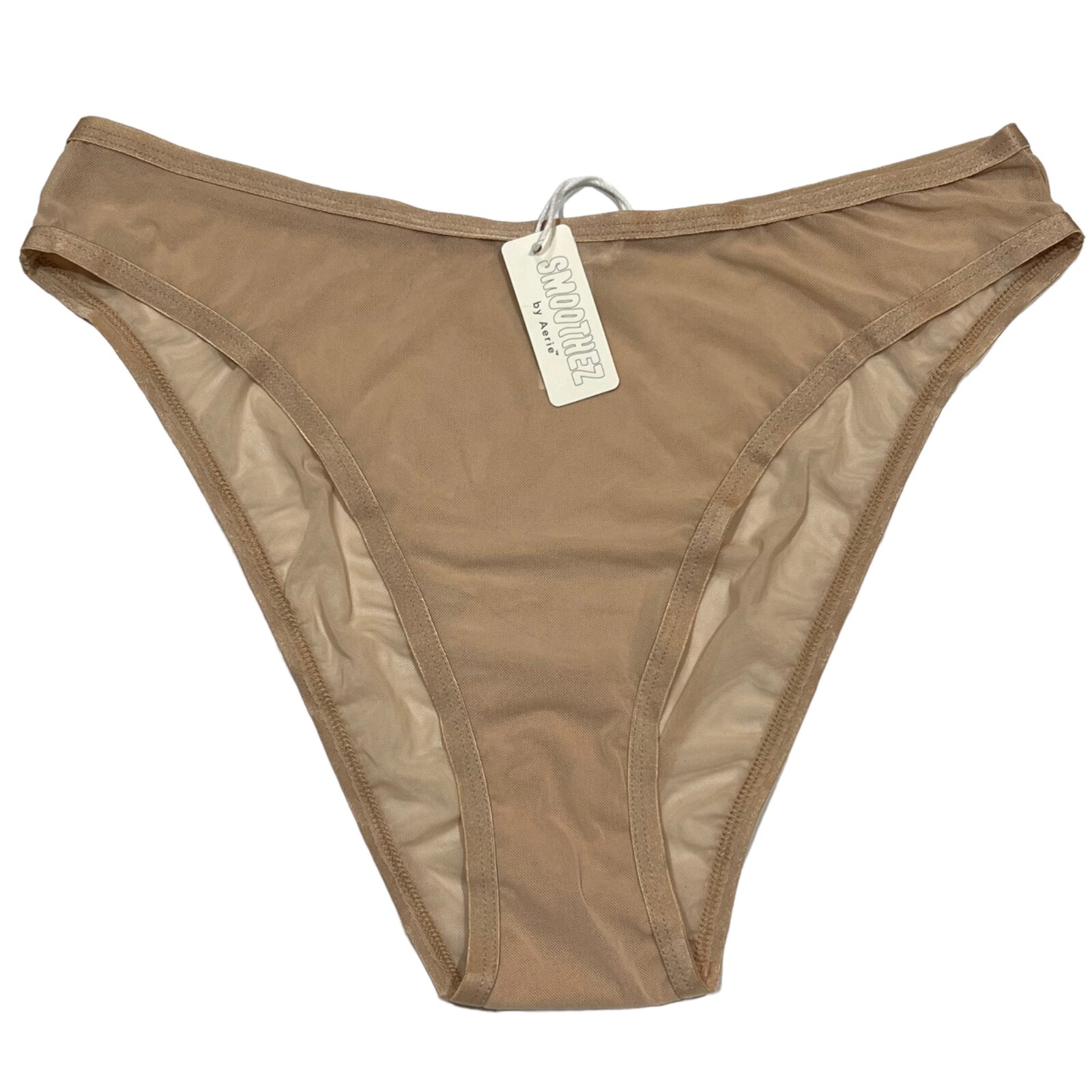 NWT AERIE Smoothez High Cut Bikini Pantie Sz XS-S-M-L-XL-XXL Beige Mesh