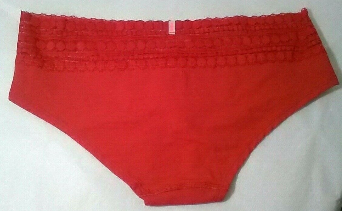 Victoria’s Secret Pink Hipster Panties RED Lace Waist Embellished Golden Stars L