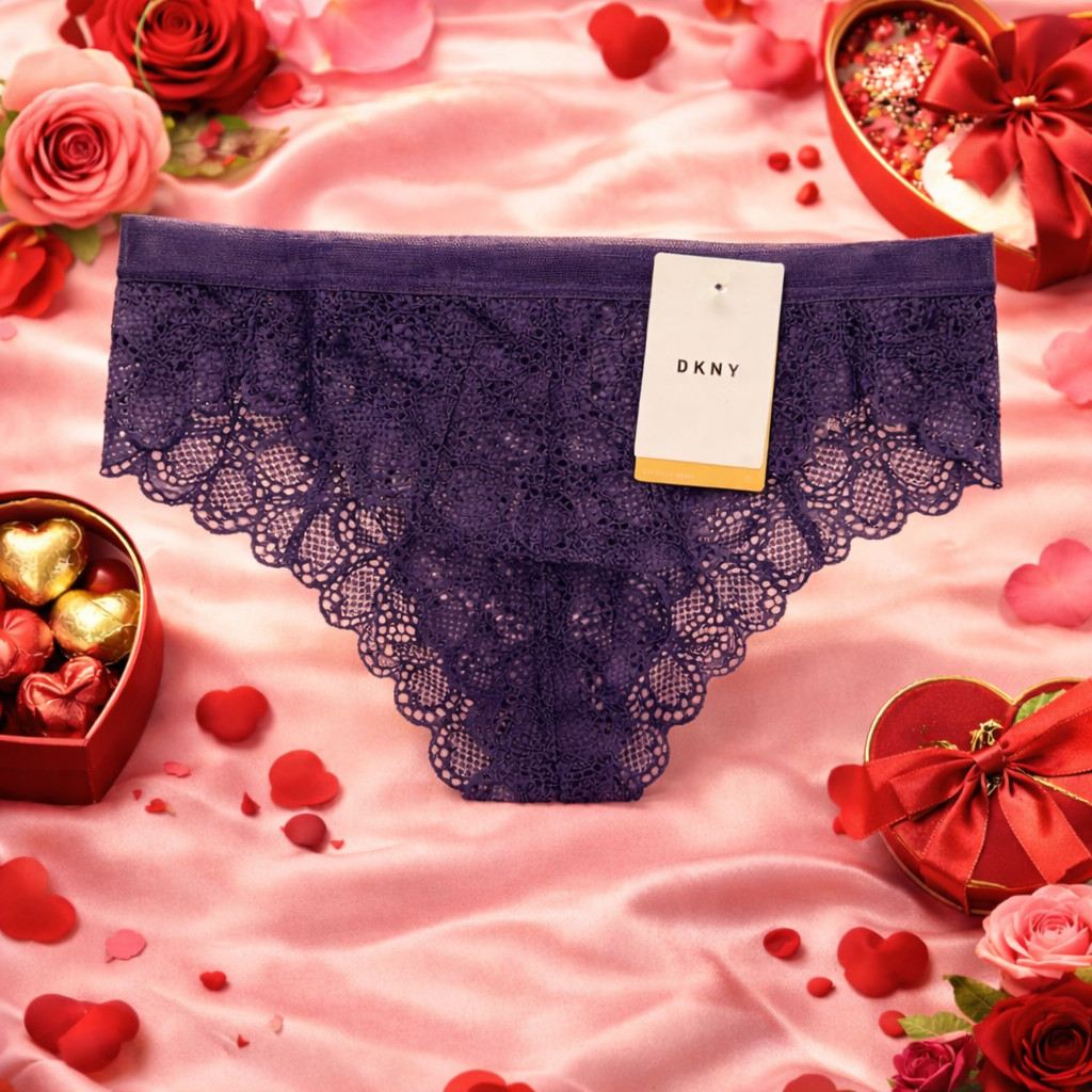 DKNY Women’s SUPERIOR LACE BRAZILIAN Panties Cheeky Blue Lingerie Bikini S