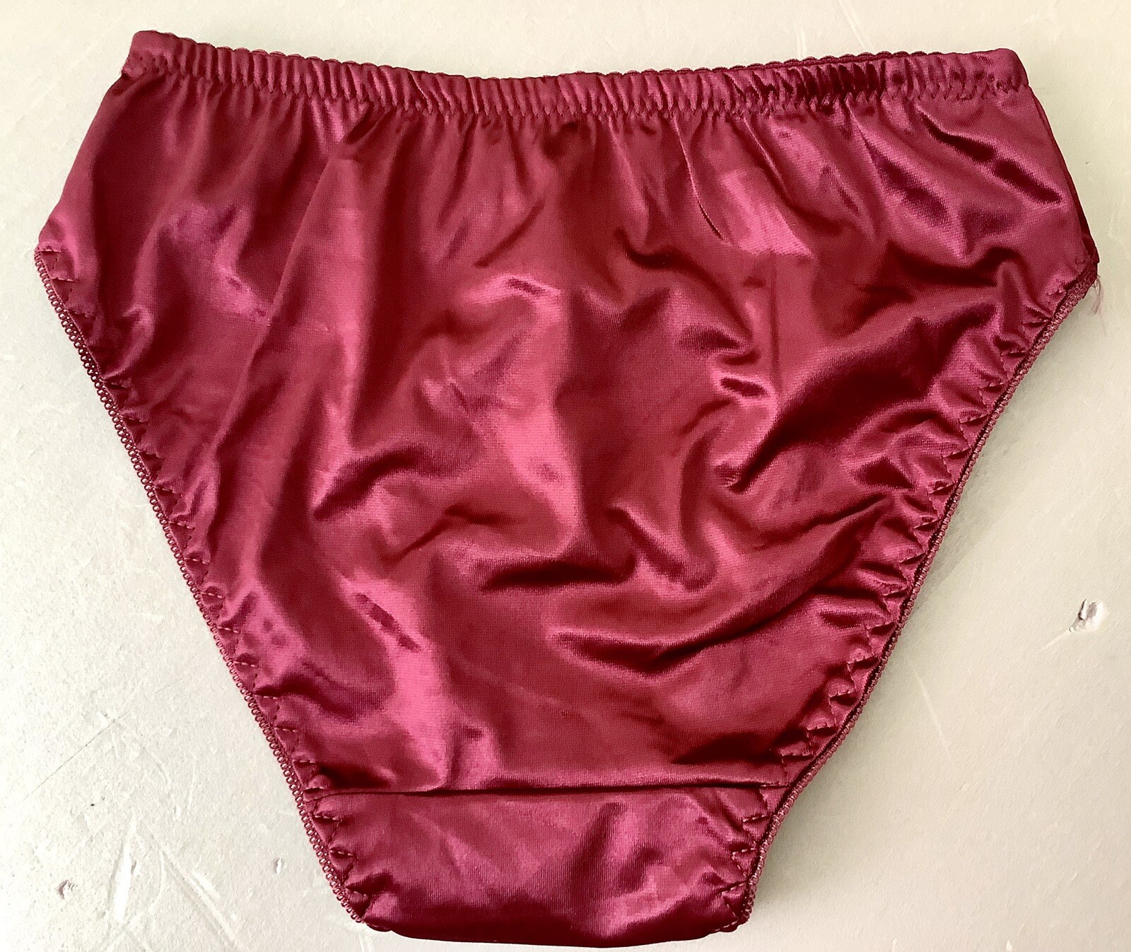 Women Panties Bikinis ANN DIANE Size L. Burgundy Shiny Satin Soft W/decoration