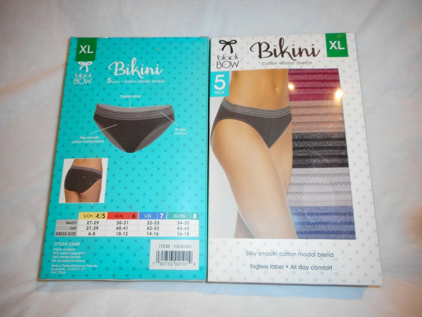 5 Pack Black Bow Bikini Cotton Modal Stretch Different Colors Size L