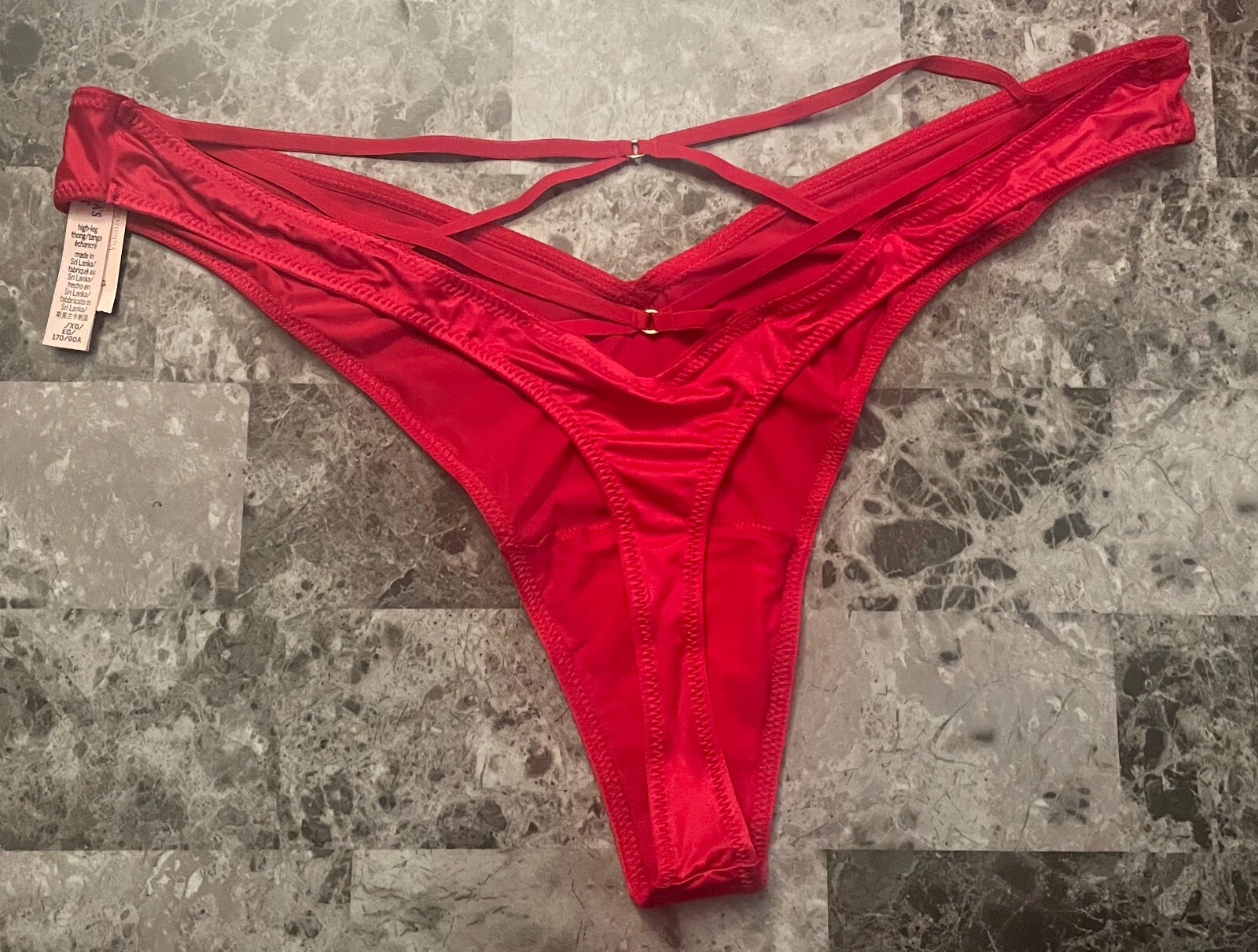NWT VICTORIA’S SECRET RED SATIN SMOOTH STRAPPY BACK HIGH LEG THONG PANTIES