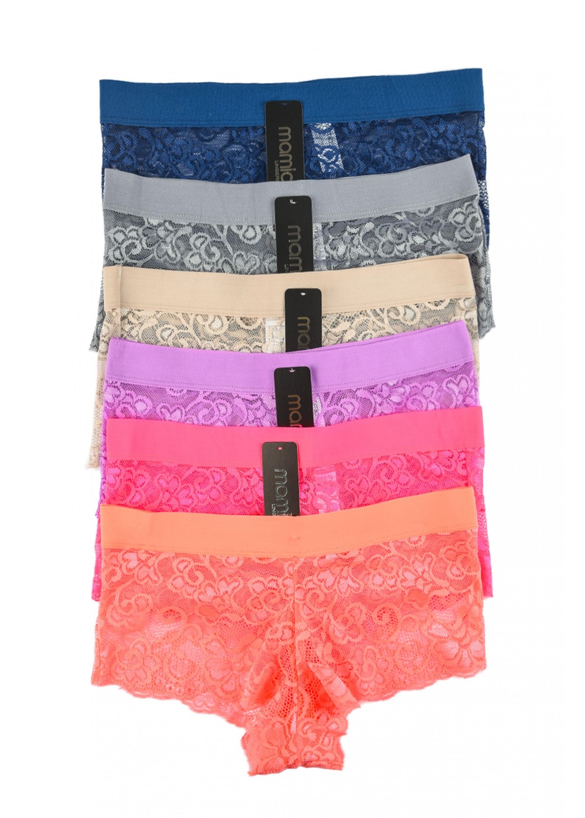 Set of 6 Women’s Lace Boyshort Hipster Underwear Panties Stretchy Nylon S-LG-XL