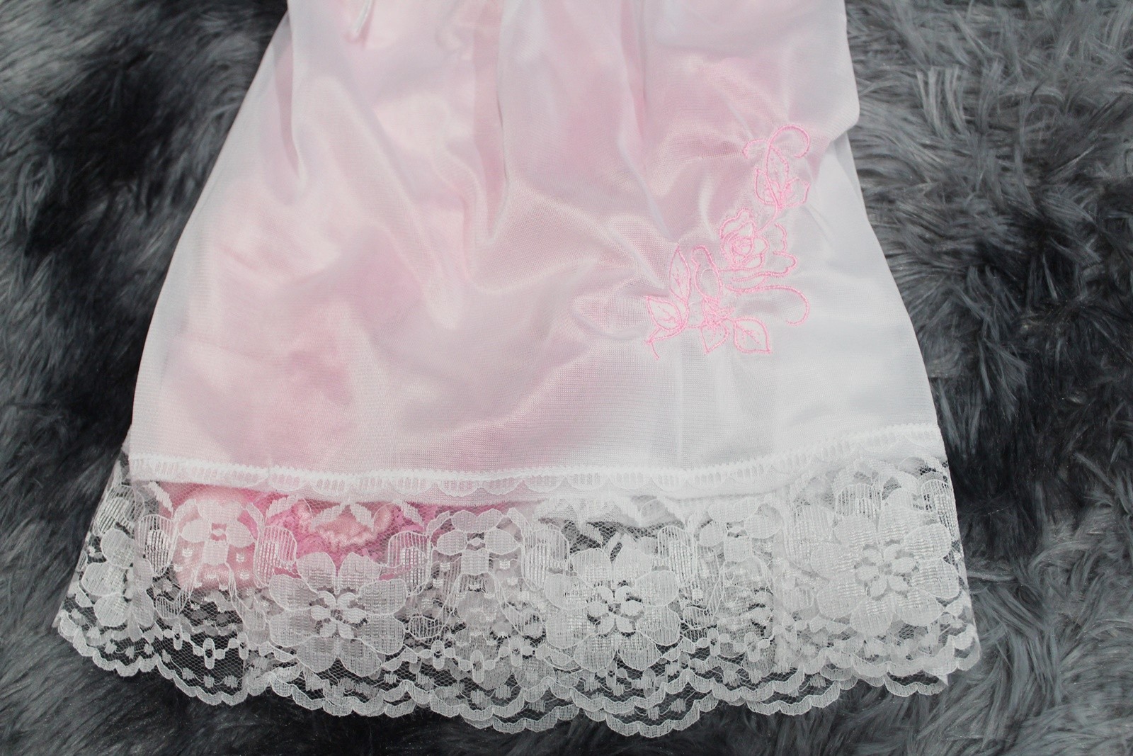 #A100 2XL/ElasticW.24-44″ 2in1 Pink Nylon Full Brief + White Half Slip 15″