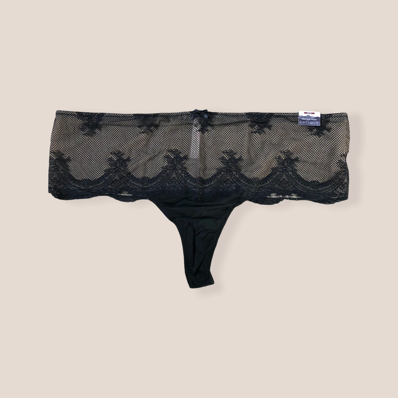 Lane Bryant Cacique Wide Side Thong Panty Fishnet Lace sz 26/28 (6573)