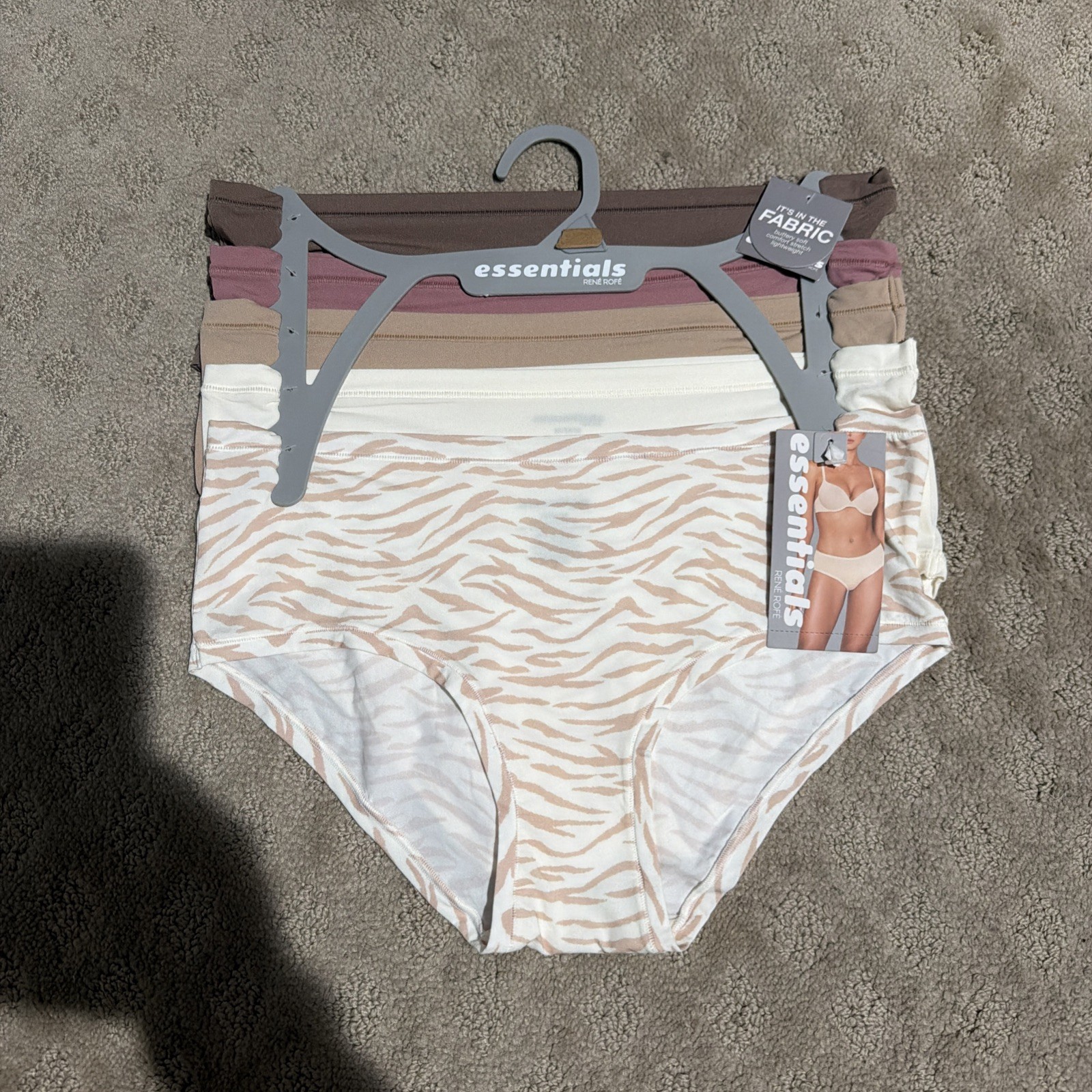 Essentials By Rene Rofe 5pk Multicolor Flexible Fit Hipster Panties. Sz M. NWT!