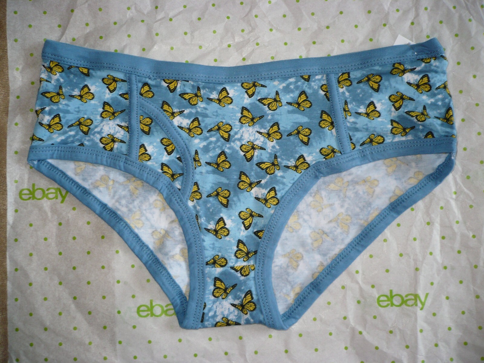 Rue 21 Women’s Bikini Panties MEDIUM Blue With Yellow Butterflies New