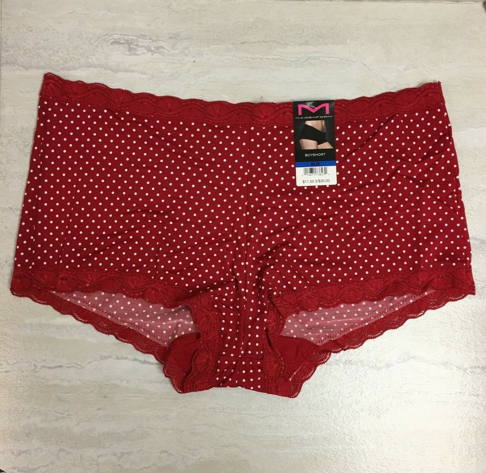 2-Pack Maidenform Women’s Microfiber & Lace Boyshorts, Red/White Polka Dot, XL/8