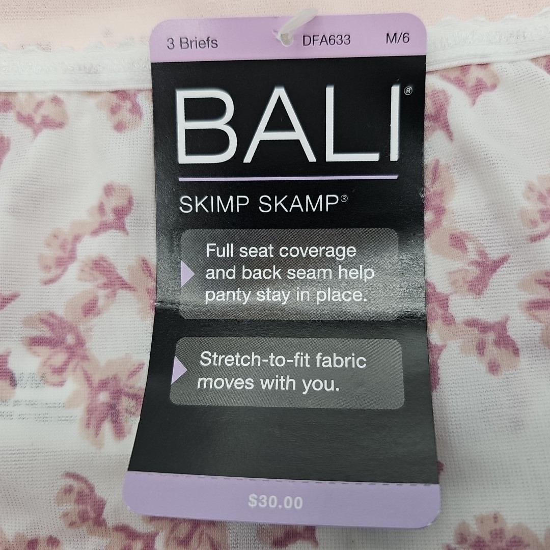 3PK Bali Skimp Skamp Full Coverage Brief Size 6 MEDIUM 2633 Panties Underwear