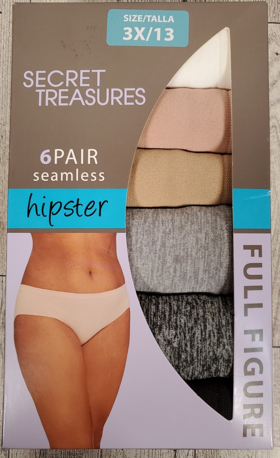 Secret Treasures HIPSTER 6pk Size 3X & 4X Seamless Panties Gray Black Tan White