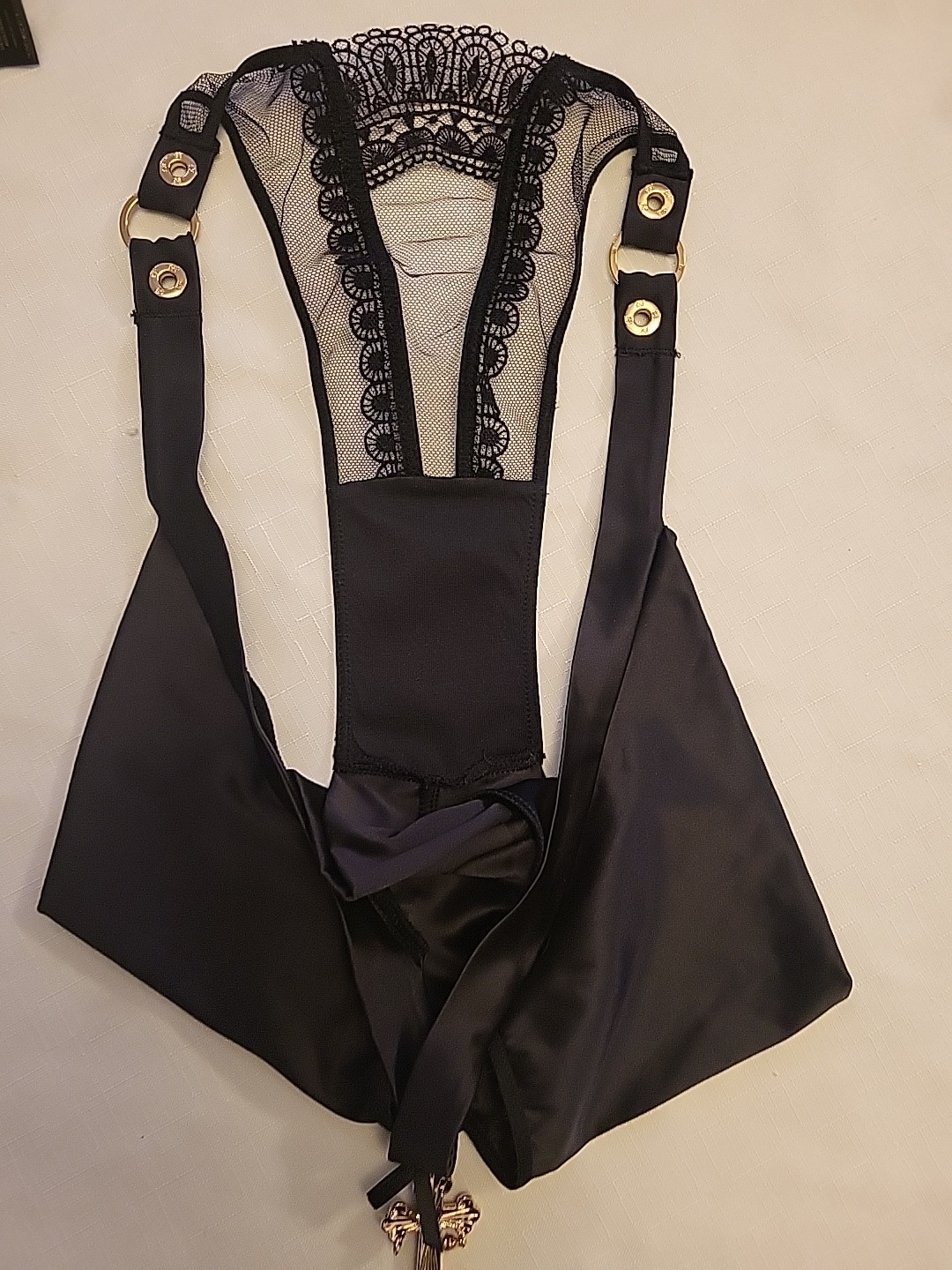 Honey Birdette Miss Soo Black Brief cross and chandelier crystal pendants Large