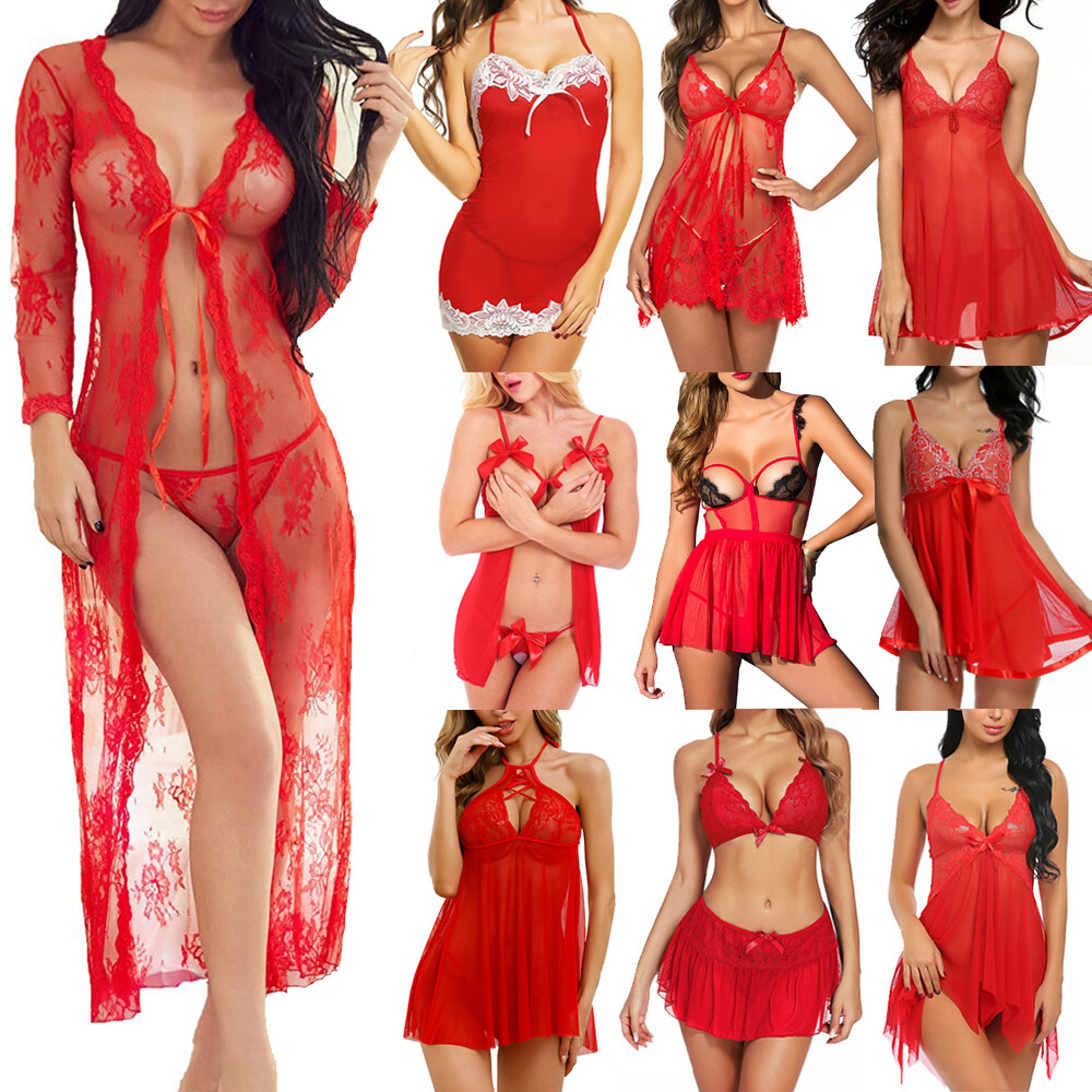 Red Women’s Sexy-Lingerie Babydoll Sleepwear Underwear Lace Dress Nightwear US