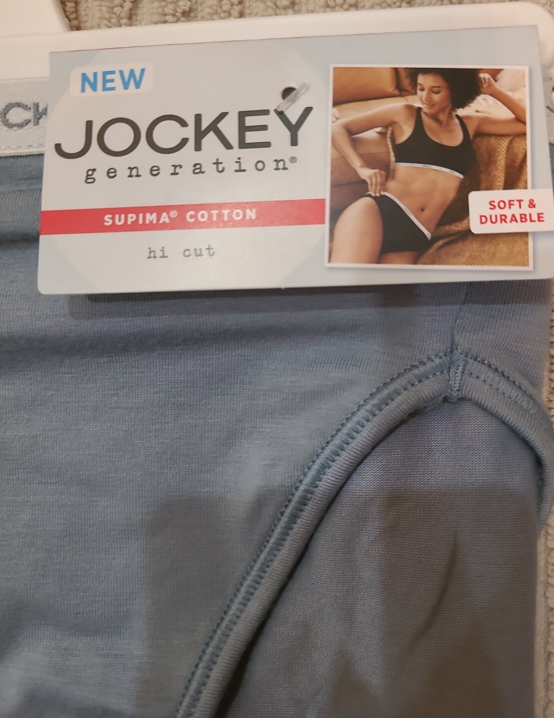 JOCKEY GENERATION Logo Laserbond Supima Cotton Blue Hi Cut Panty Panties 6/M