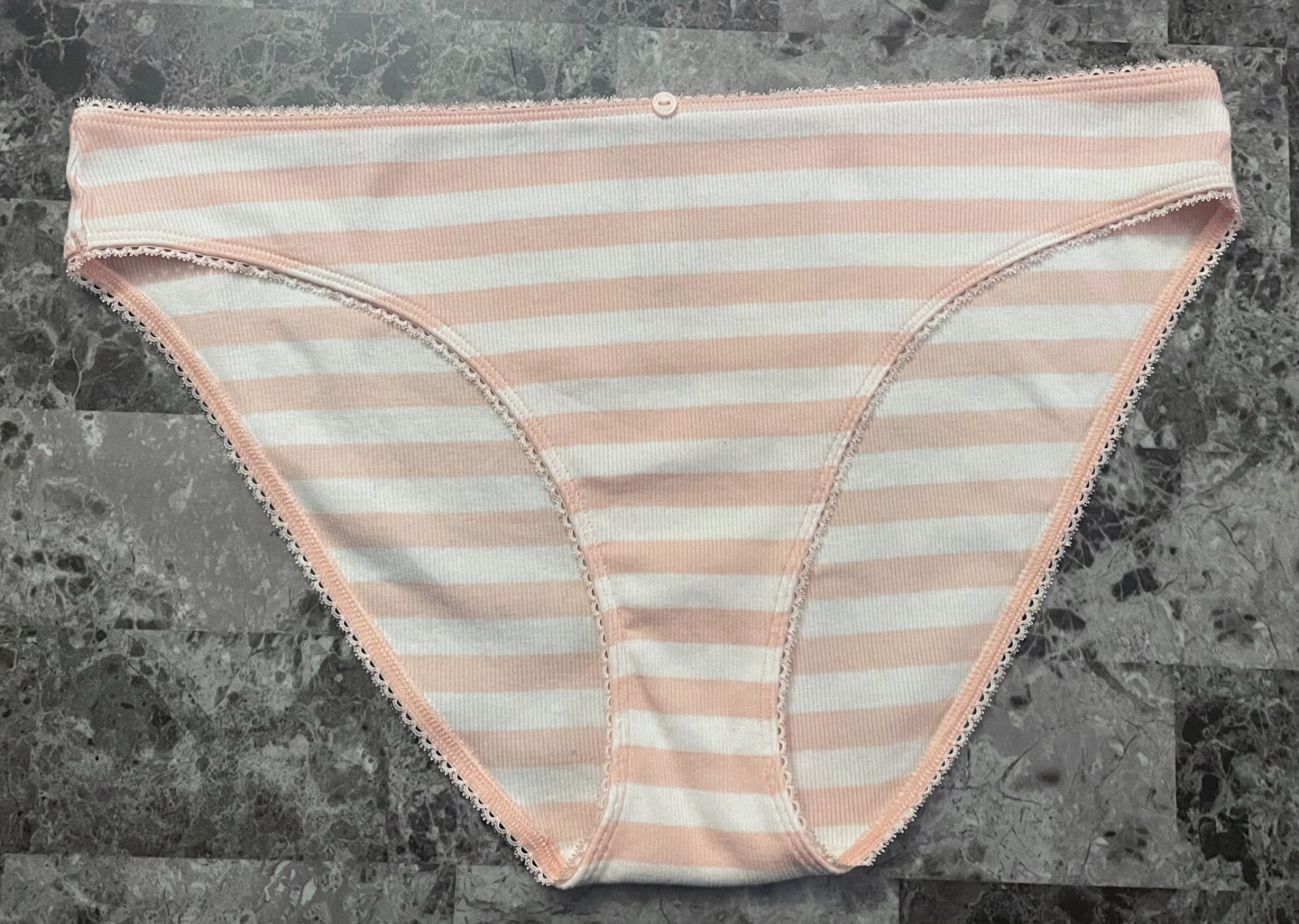 NWT VICTORIA’S SECRET XL PINK WHITE STRIPE RIBBED KNIT PICOT BIKINI PANTIES