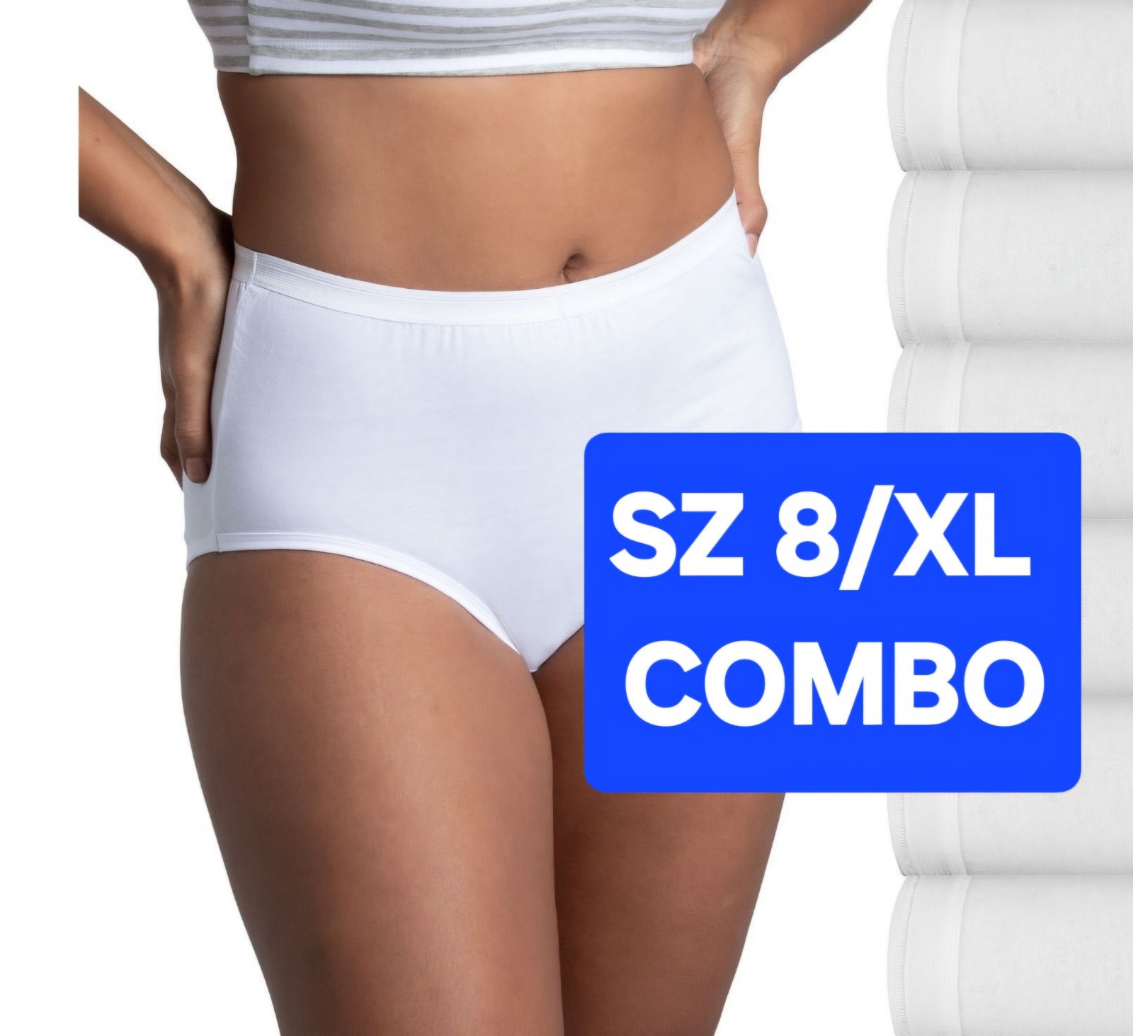 SZ 8 Fruit of the Loom Women’s SIGNATURE BRIEFS TWO 6PK COMBO All White 6Pk+Gift