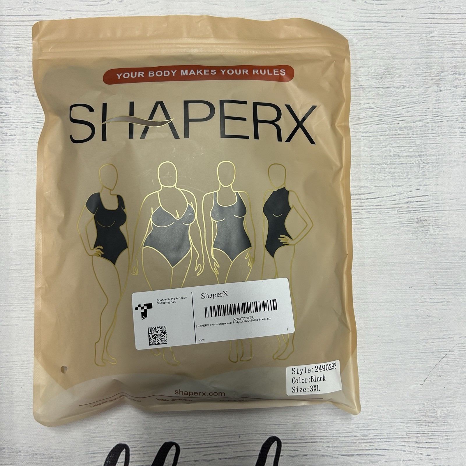 🖤 SHAPERX Bodysuit Tummy Control Body Shaper Sculpting Snatched Waist 3X NEW