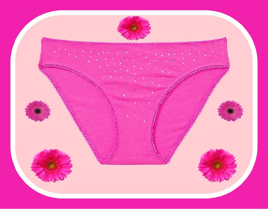 XS Fuchsia Pink Scatter Rhinestone Stretch Cotton Victoria’s Secret BIKINI Panty