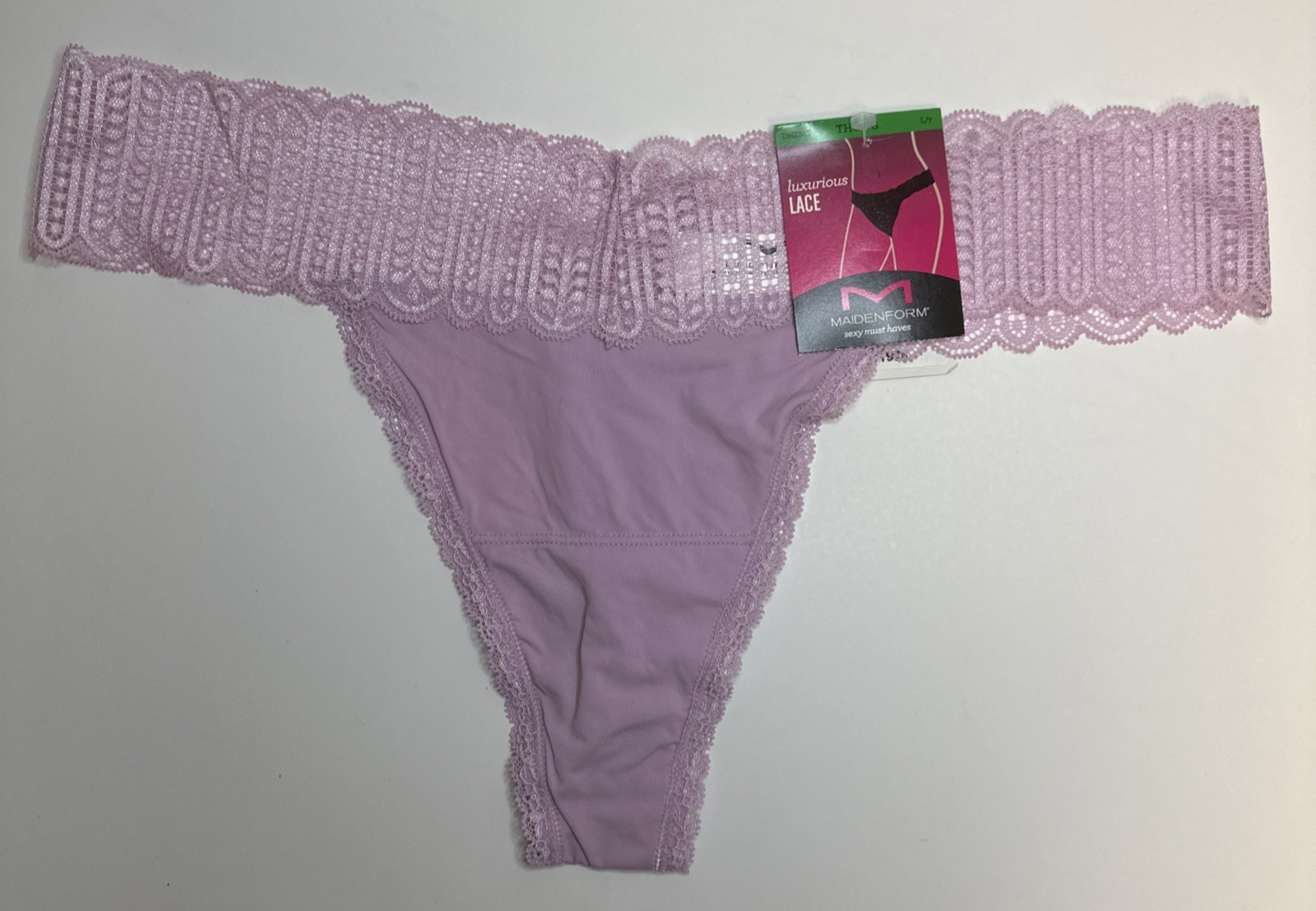 Maidenform Thong Sexy Side Of Comfort DMESLT Purple w Lace L/7 Panty NEW