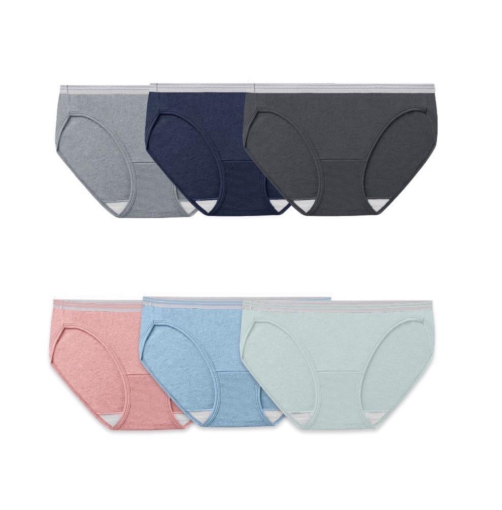 6-Pack FRUIT OF THE LOOM Women’s Size 6/M Heather Bikinis Eversoft Breathable