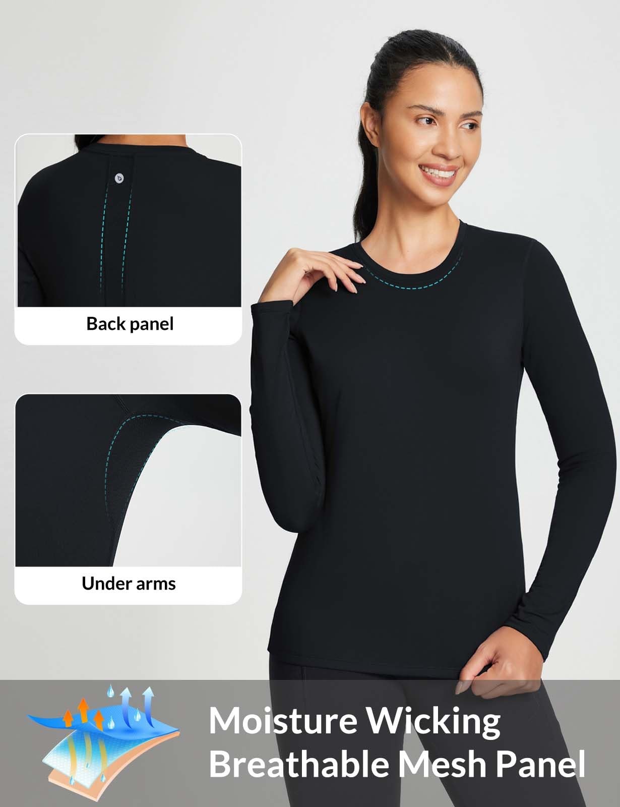 Women’s Thermal Shirts Fleece Lined Long Sleeve Workout Yoga Tops Cold Weathe…