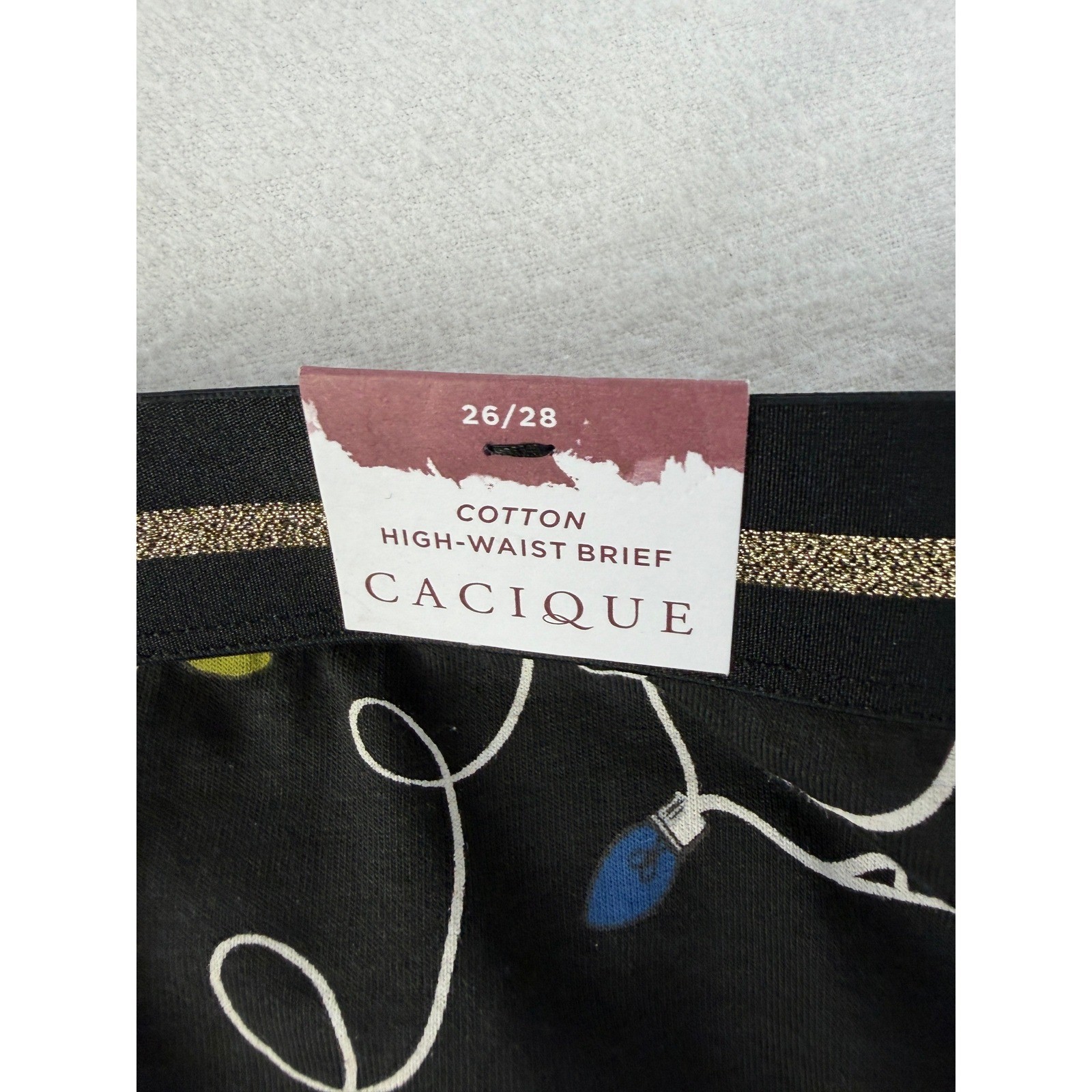 Cacique Panties Womens 26/28 Black Christmas Lights High Waist Brief Cotton NWT