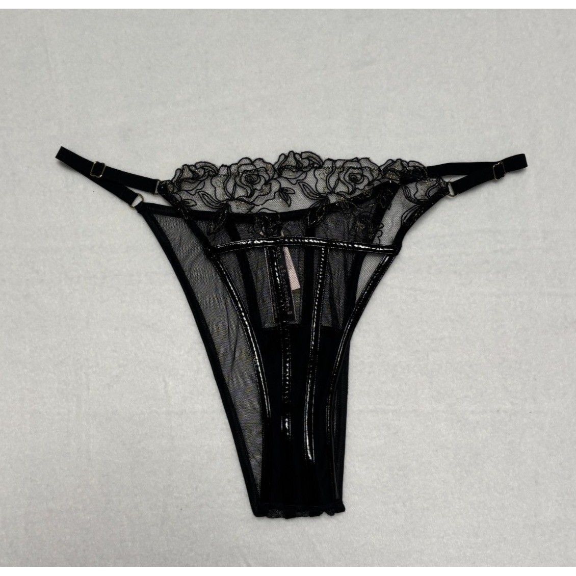 Victoria’s Secret Very Sexy Brazillian Panties L Floral Lace Black Adjustable