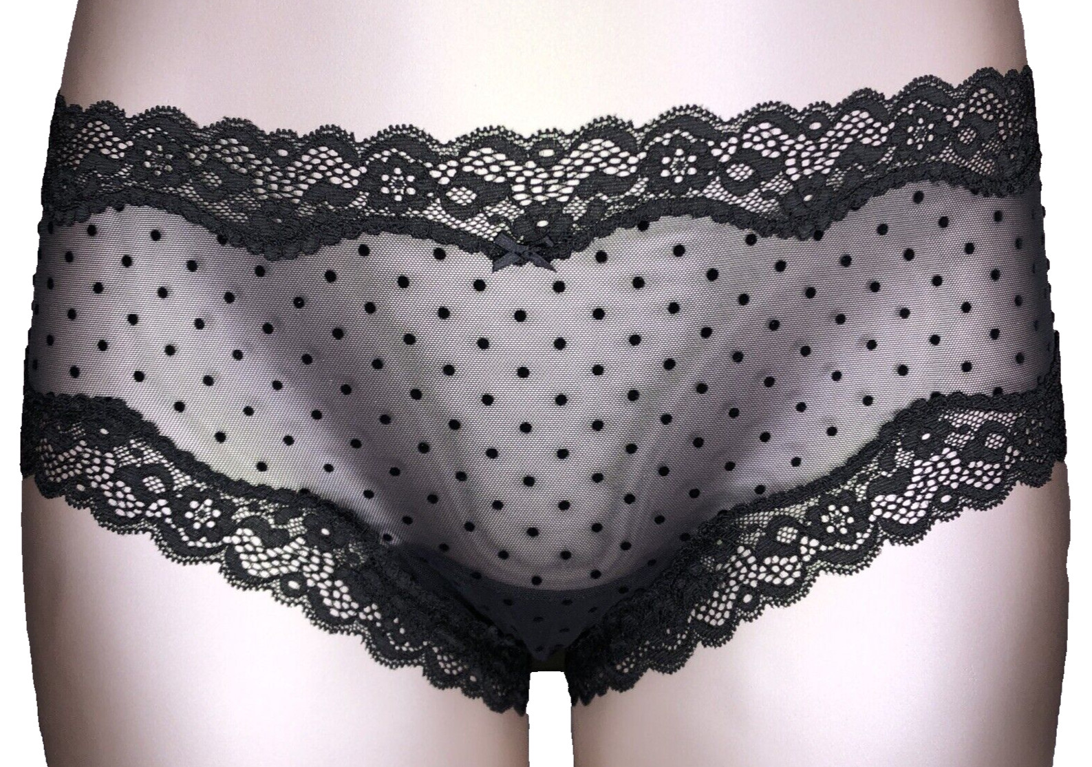 Victoria’s Secret Tease NWT Medium Black Cheeky Panty Sheer Mesh Lace Bow Sexy