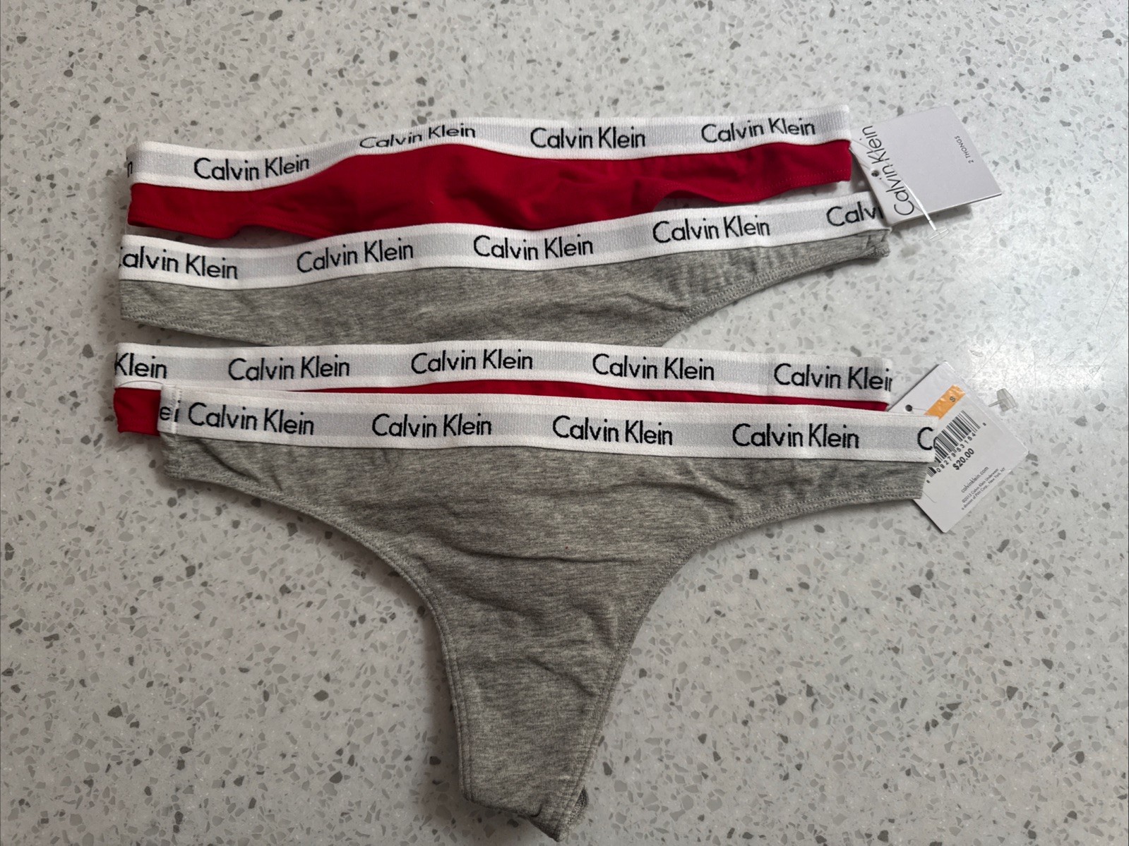 Sexy Women’s Calvin Klein Carousel Red & Gray Thongs – 2 Pairs