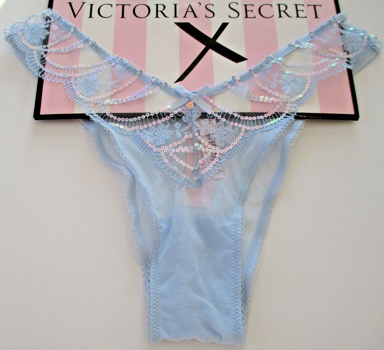 VICTORIA’S SECRET VERY SEXY Sequin Shine Brazilian Panty VS Blue Mesh S M XL NWT