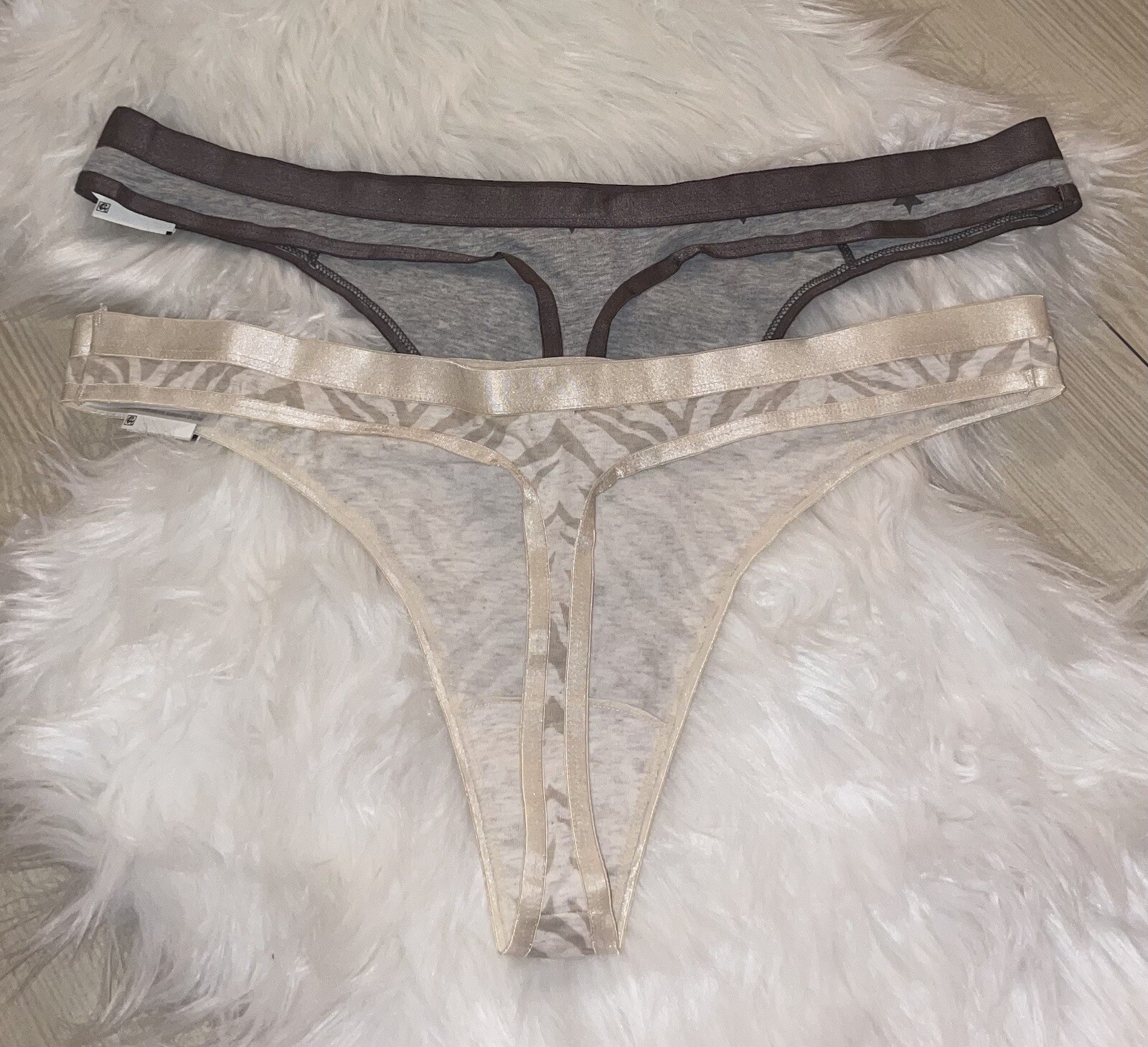 2 Pairs Jenni Cotton Thong Panties Animal Tiger Print Stars Womens XXL 2XL