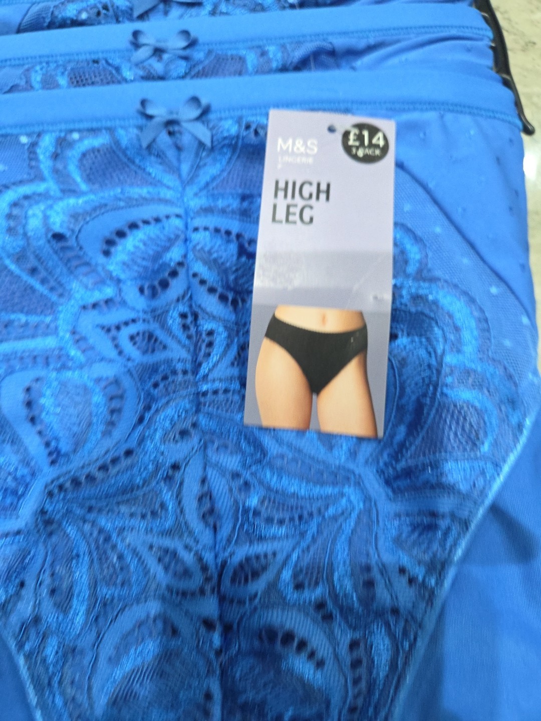 M&S 3pk Amelia Lace High Leg Knickers Size 18 BLUE MIX