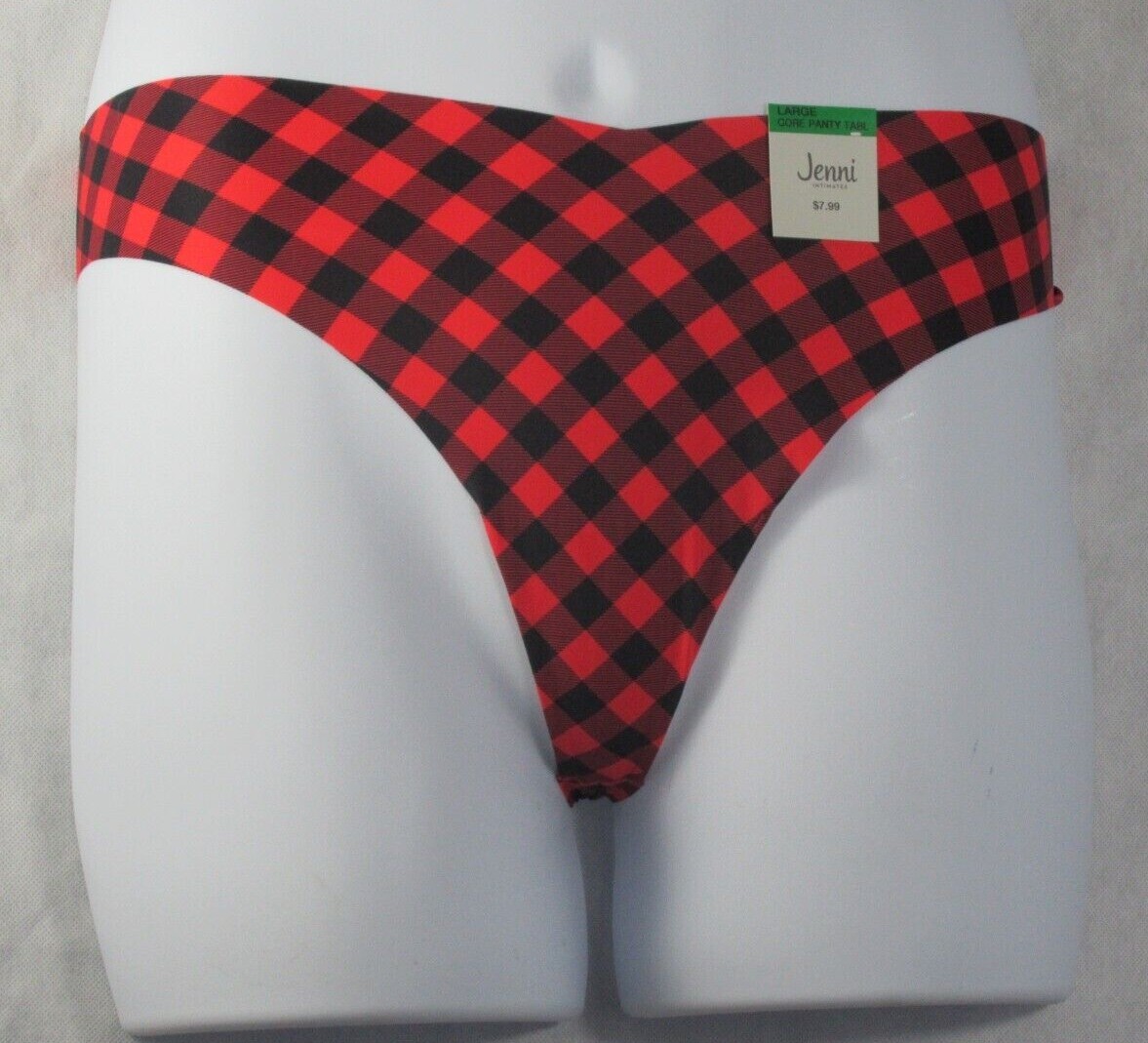 Jenni Women’s No-Show Thong Panty Underwear, Buffalo Plaid Red/Black