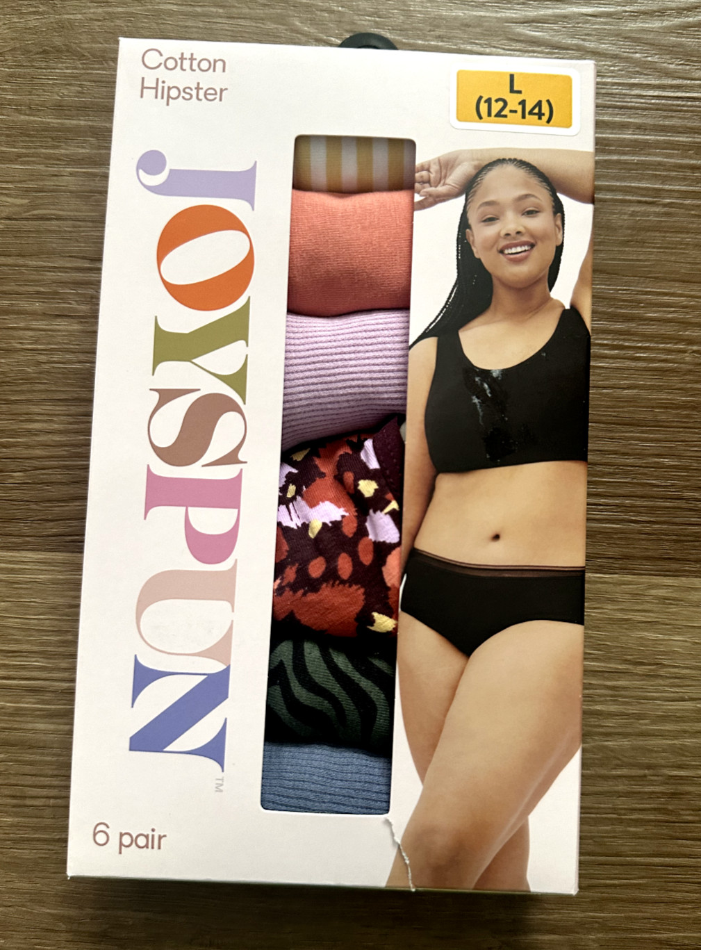 Joyspun Cotton Hipster Tag-Free Flat Lace Waistband Large 12-14 6 Pairs