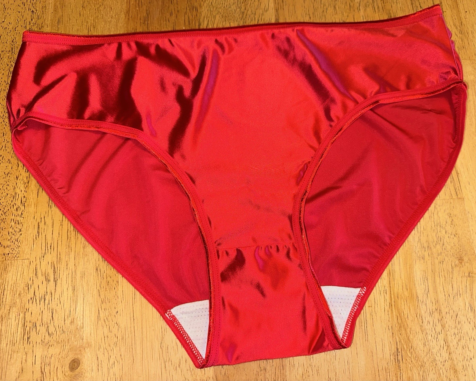 Vtg 80s Styl Glossy Slippery Red 2nd Skin Butter Satin Brief Pantie 2X 2XL NEW