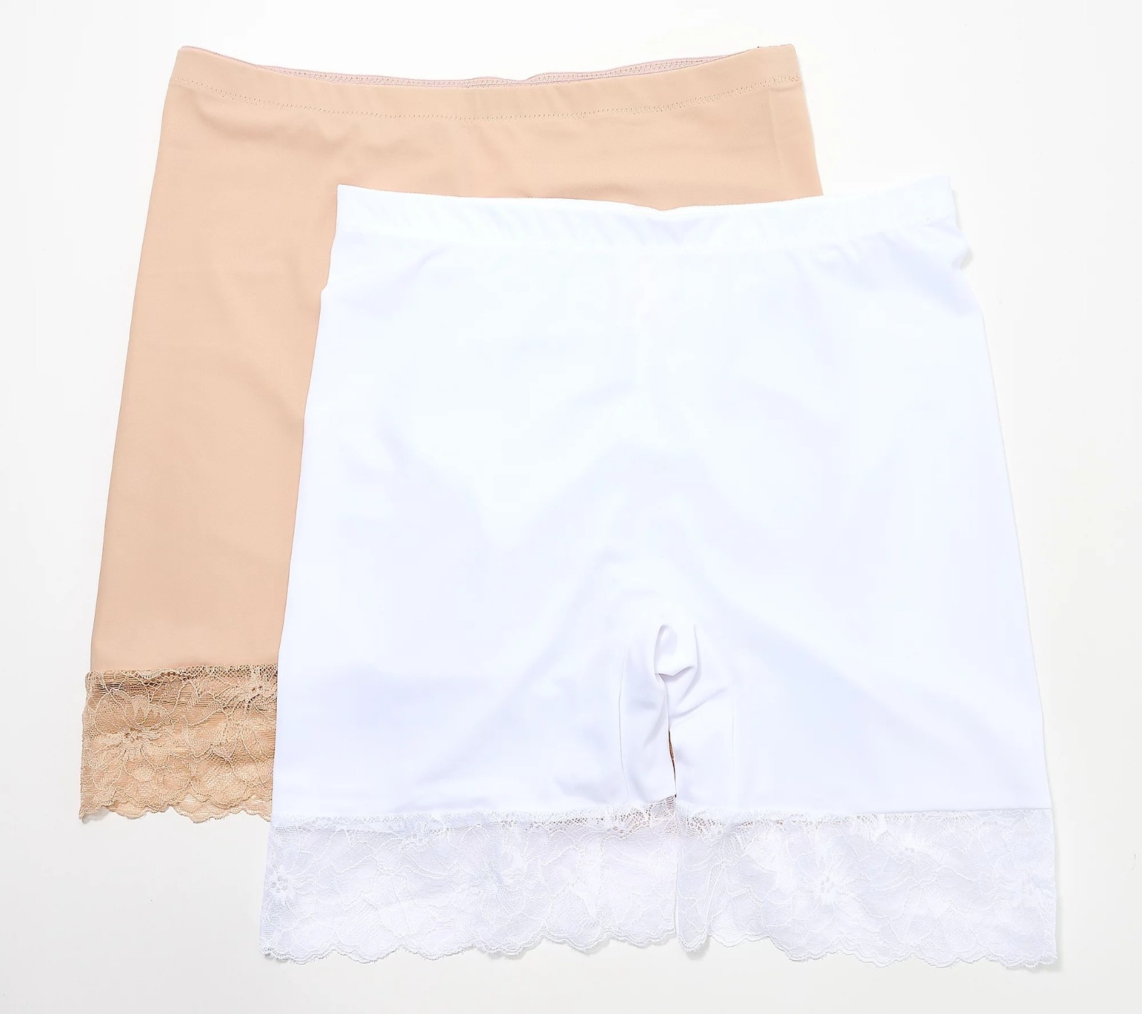 Breezies Slip Short Size XL Lace Trim Set of 2 Pull On Intimate White Sunbeige