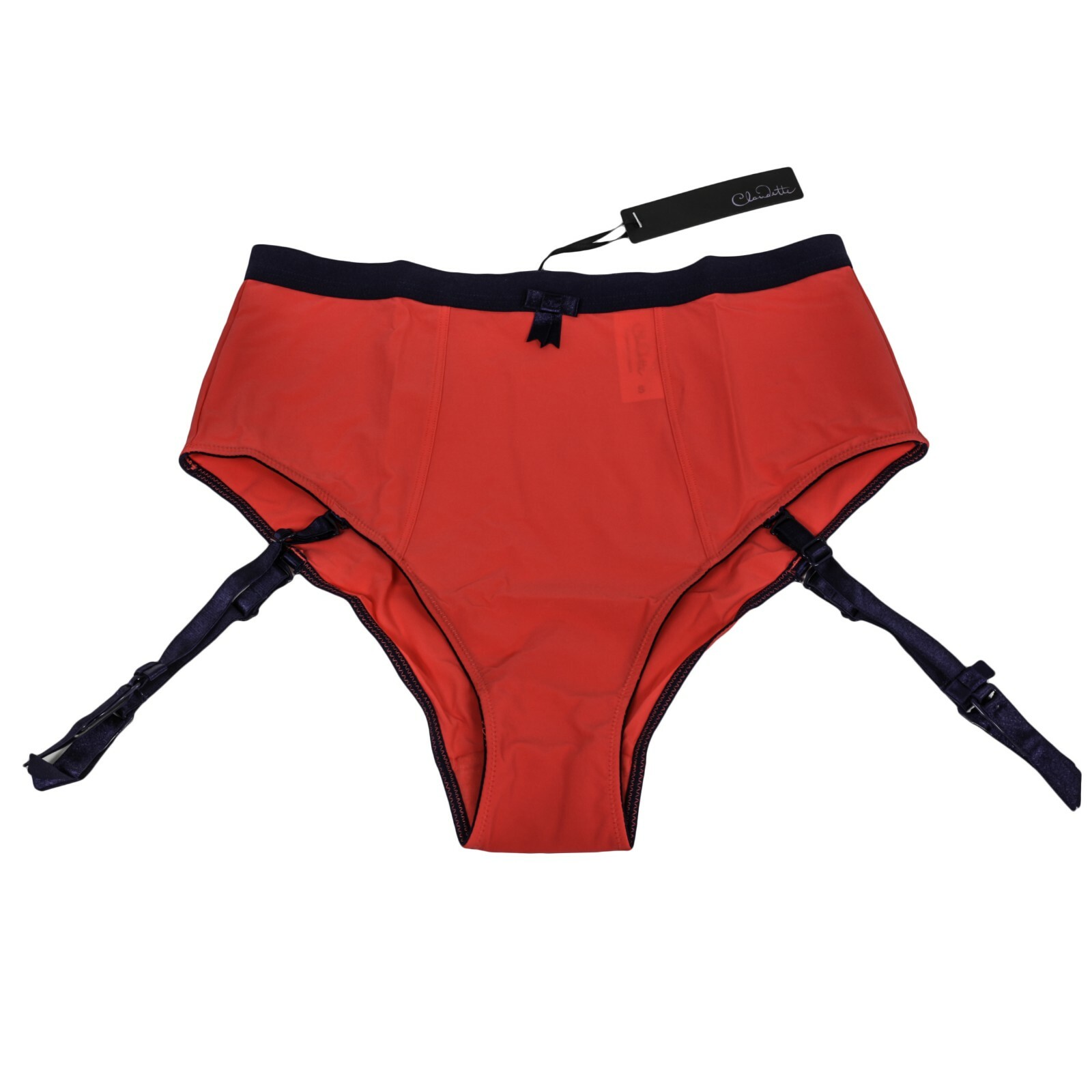 Love Claudette Sophia Retro Hi Cut Garter Papaya Navy Panties Sexy Pin Up Style