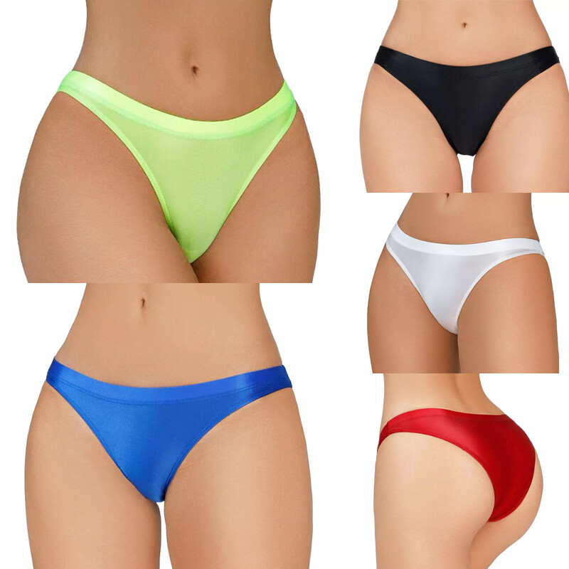 5PCS/LOT Sexy Women Glossy Panties Shiny Satin Glossy Underwear Bikini Lingeries