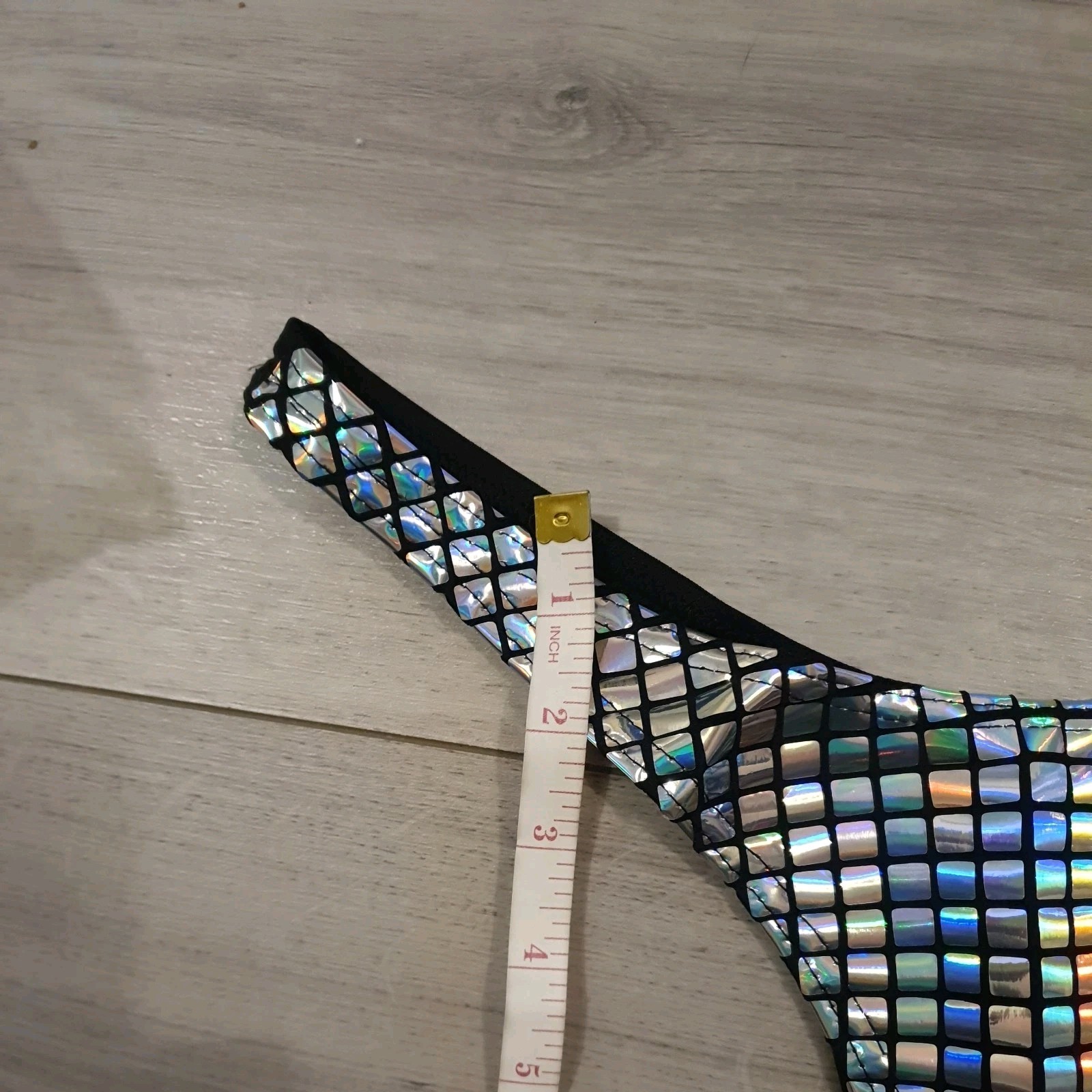 BNWOT Black & Silver PVC Holographic Squares High Cut Thong Size Large