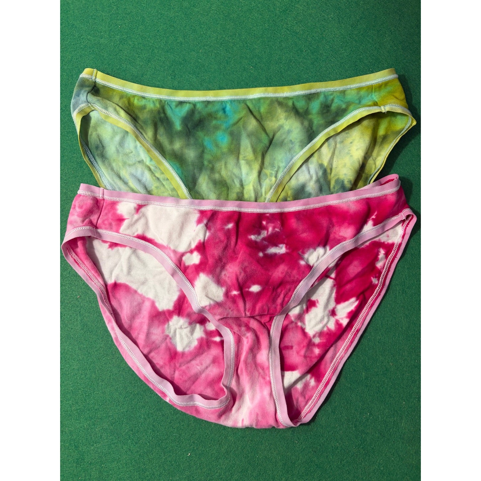 handmade tie dyed ladies underpants panties two pairs M green pink