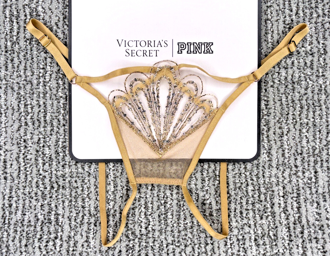 Victoria’s Secret Very Sexy NWT XXL Gold Showgirl Embroider Open Brazilian Panty